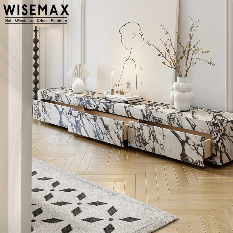 WISEMAX FURNITURE Simple modern luxury retractable bedroom Nordic marble TV cabinet TV stands for living room