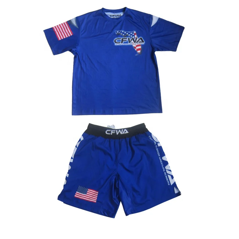 
Royal blue wrestling shirt and shorts boys wrestling apparel 