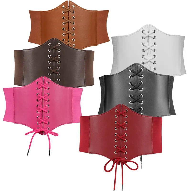 Underbust Adjustable Body Shaper Slimming Waist Cincher Fashion Elastic Wide Belt Pu Leather Lace Up Corset Belts For Women