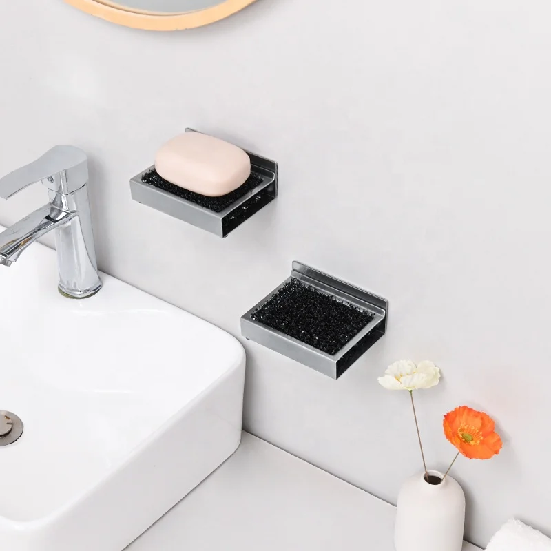 Customized Bathroom Sink Metal Soap Dish Holder Shower Hanging Self Adhesive Soap Drain Box