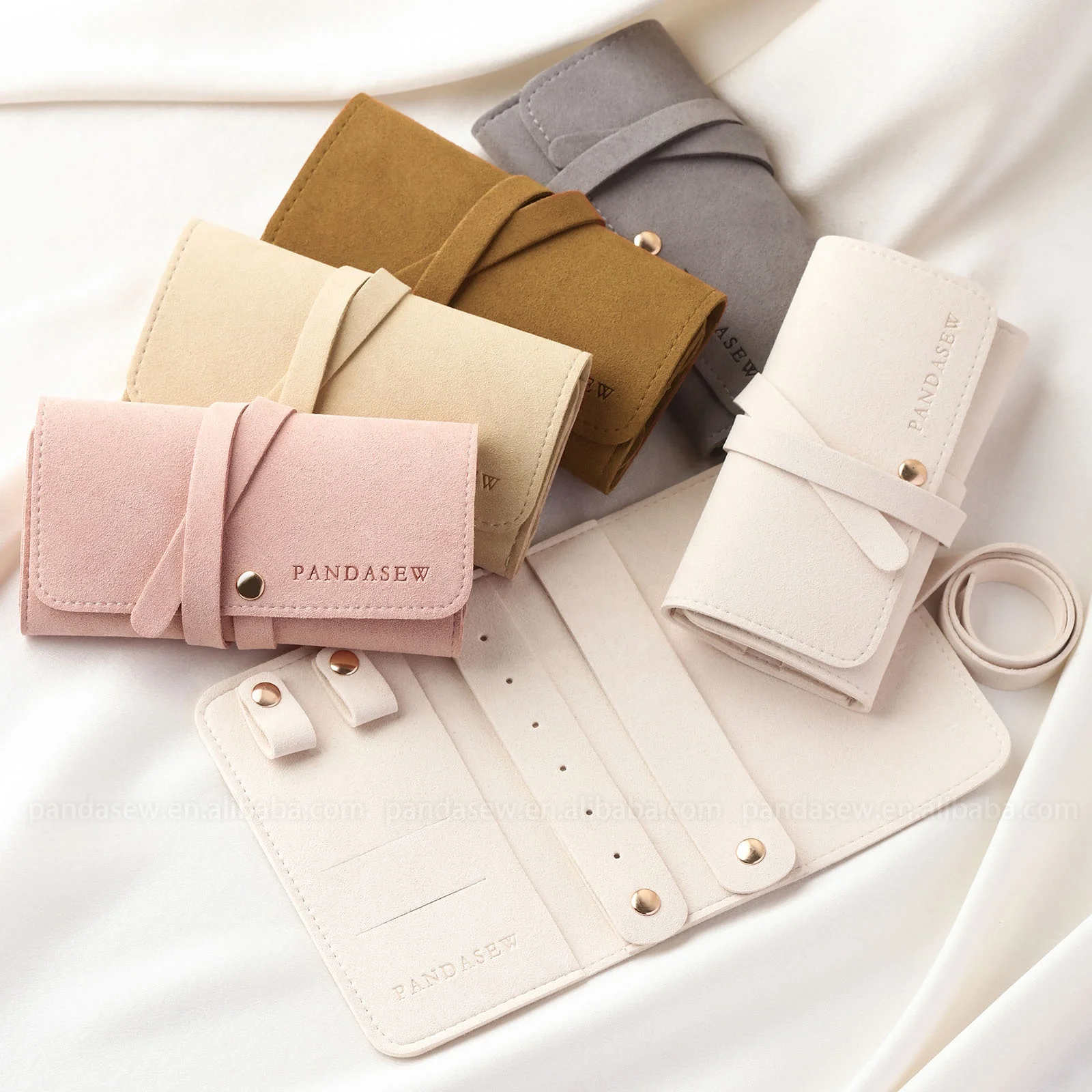 PandaSew custom logo multi-functional microfiber travel roll pouch jewelry organizer for Rings Necklaces Earrings Bracelets