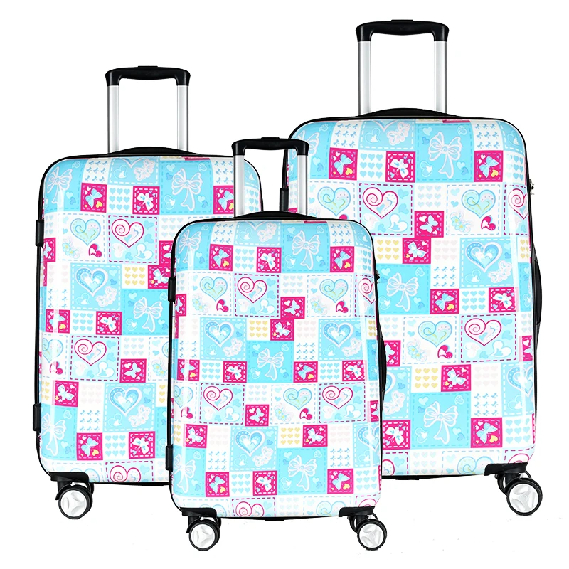 Custom Valise De Voyage Print Patterns 20/24/28 Inch ABS+PC Hard Shell Travel Trolley Bags Suitcase Luggage  3 Pcs Set