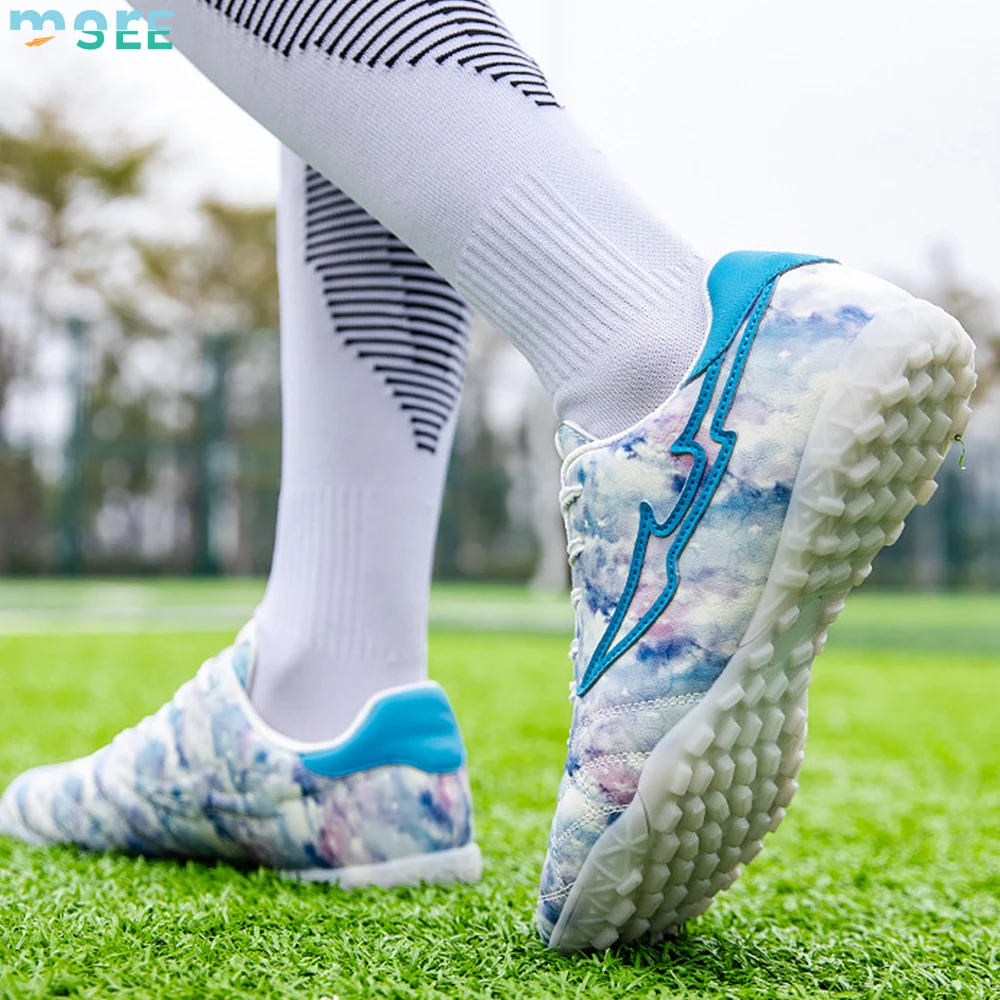 SeeMore Selection Fluorescent Kids Boys Girls Firm Ground Athletic Outdoor Sports Shoes Football Soccer Cleats Shoes