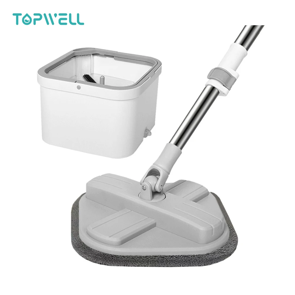 Topwill Mop and Bucket with Self Wringer Set Upgraded Square Dirty Water Separate Design Microfiber 360 Spin Flat Mop