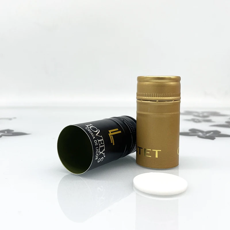 Wholesale 30*60mm Aluminum Wine Cap with Saranex PE Liner Wine Whisky Vodka Rum Bottle Screw Cap with Customized logo and Size