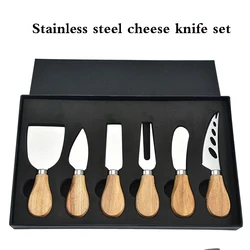 Multi-functional kitchen tools heat-resistant 6-piece cheese knife set with bamboo handle