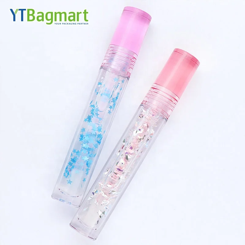 5ml Custom Square Empty Square Lip Gloss Tubes With Pink Lipgloss Brush