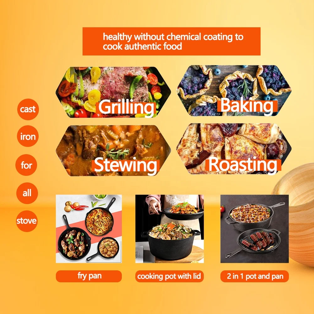 Manufacturer Cookware Pre Seasond Eco Friendly Vintage Dutch Oven Cast Iron Pots and Pans Set