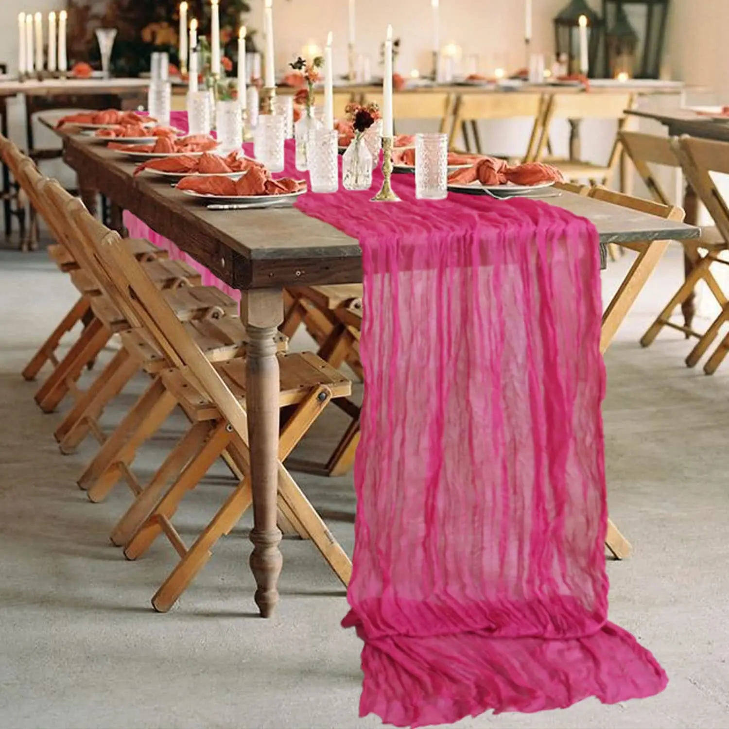 Hot Sale Pink Runner For Wedding Tables Fushia Table Runners Wide Coffee Cotton Linen Table Runner With Design