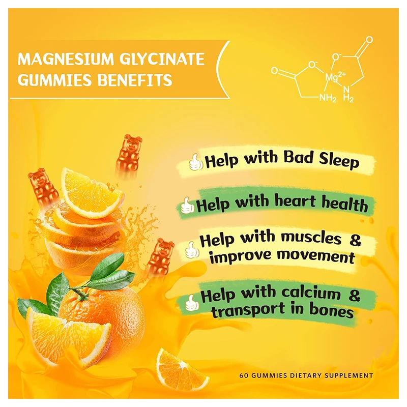 Private Label  Candy Calcium Magnesium 500mg  Sodium Vitamin Gummies Glycinate Calm Gummies Vitamin B12 Candy Manufacturing