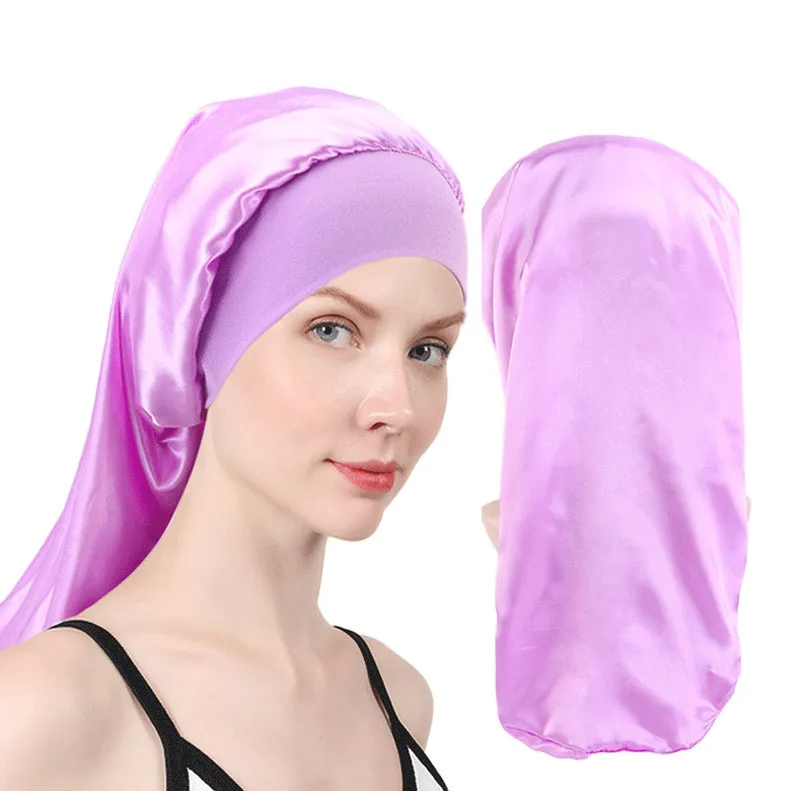 Muslim Satin Sleep Cap for Long Hair Extra Long Bonnet Women Dreadlocks Curly Hair