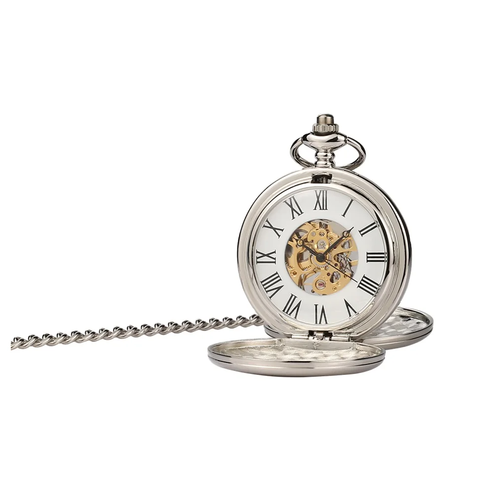 Double opening two sided mechanical pocket watch, non automatic retro flip mechanical watch