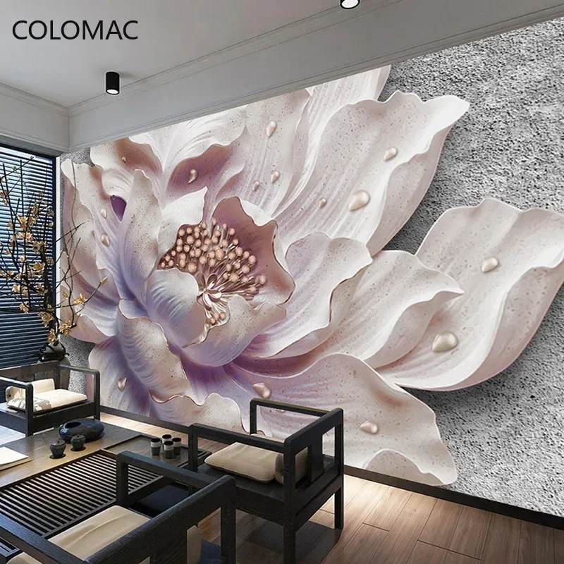 Custom Mural Wallpaper 3D Stereoscopic Relief Peony Jewelry Flower Wall Painting peel and stick wallpaper Living Room Decor