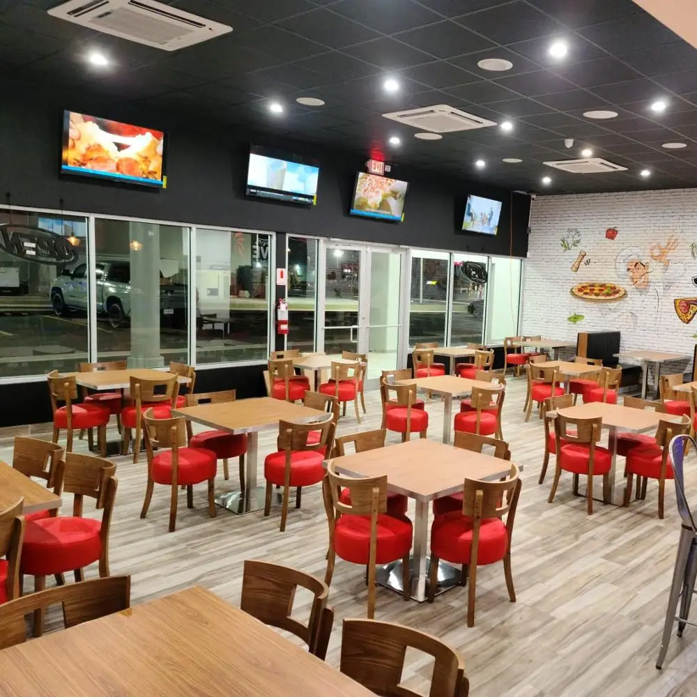 Мебель стол красный PU Pad и стул паста пицца быстрого питания Ресторан обеденный стандартный деревянный современный