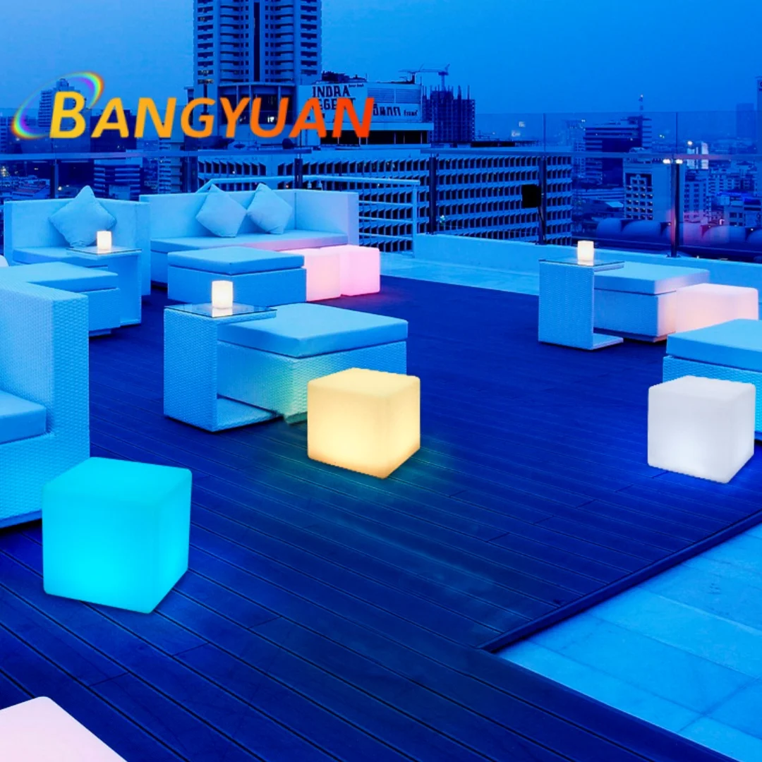 Customizable luminous square stool multi-functional bar furniture party wedding event outdoor bar stool luminous square