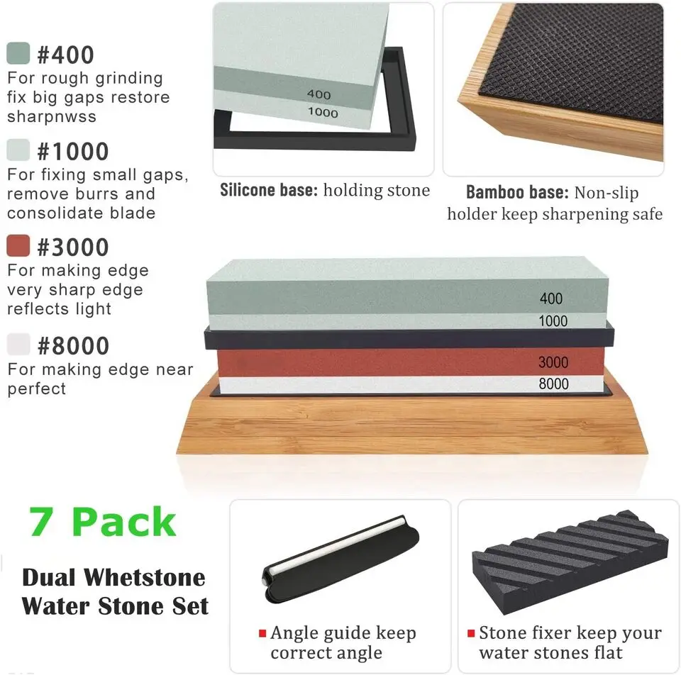 Whetstone Sharpening Stone Set 400/1000 3000/8000 Grit Knife Sharpener with Holder Abrasive Tools Category