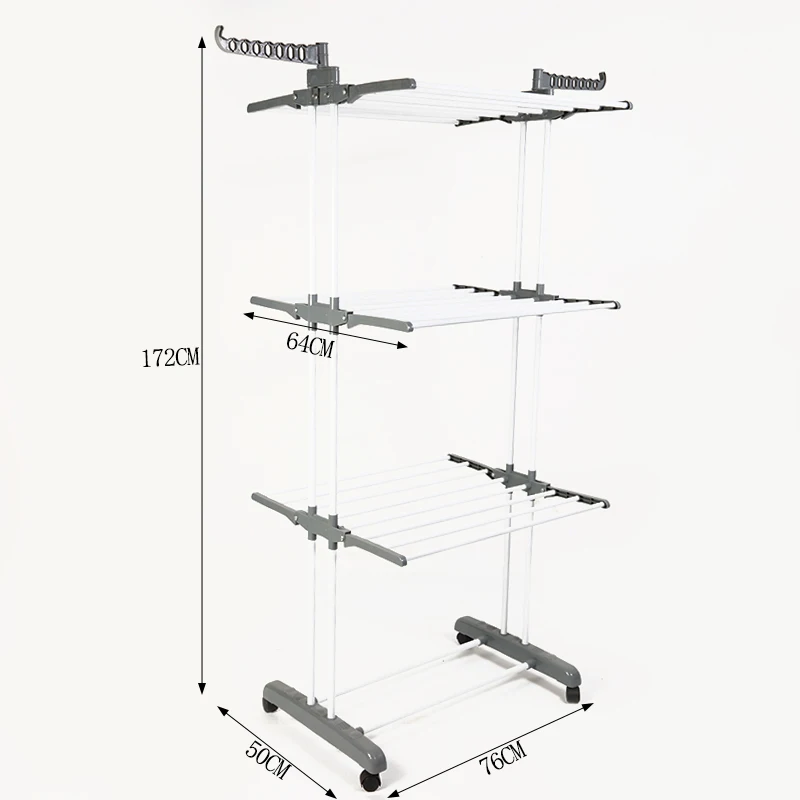 3 Tier Clothes Drying Rack Folding Laundry Dryer Rack Compact Storage Steel With Casters Indoor Outdoor