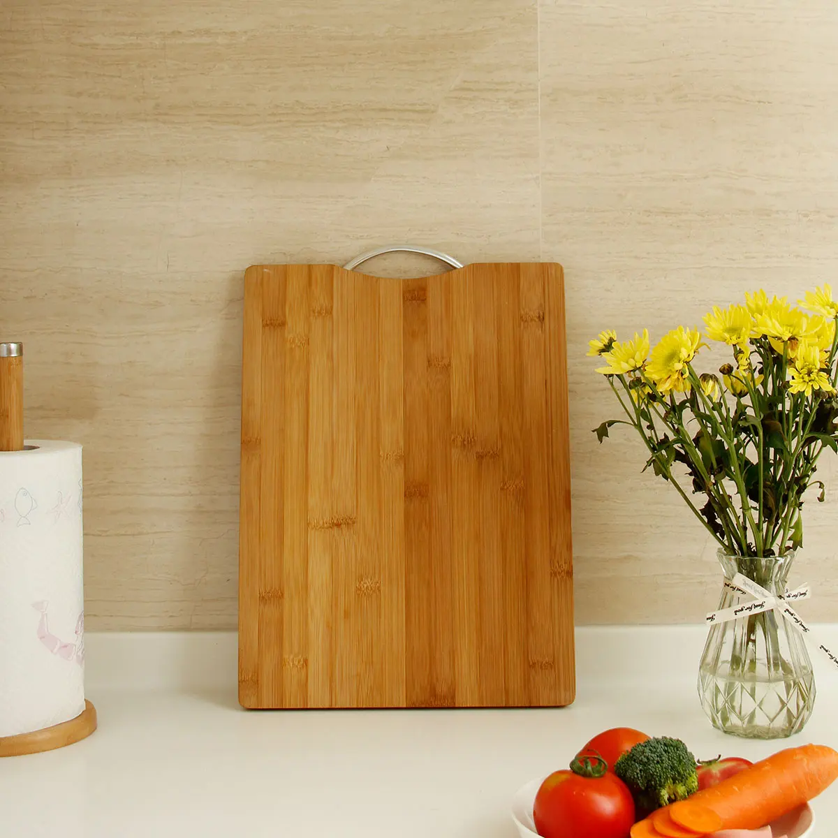 Wholesale Custom Bamboo Chopping Boards Large Kitchen Organic Natural Bamboo Vegetable Board Cutting Board with Metal Handle