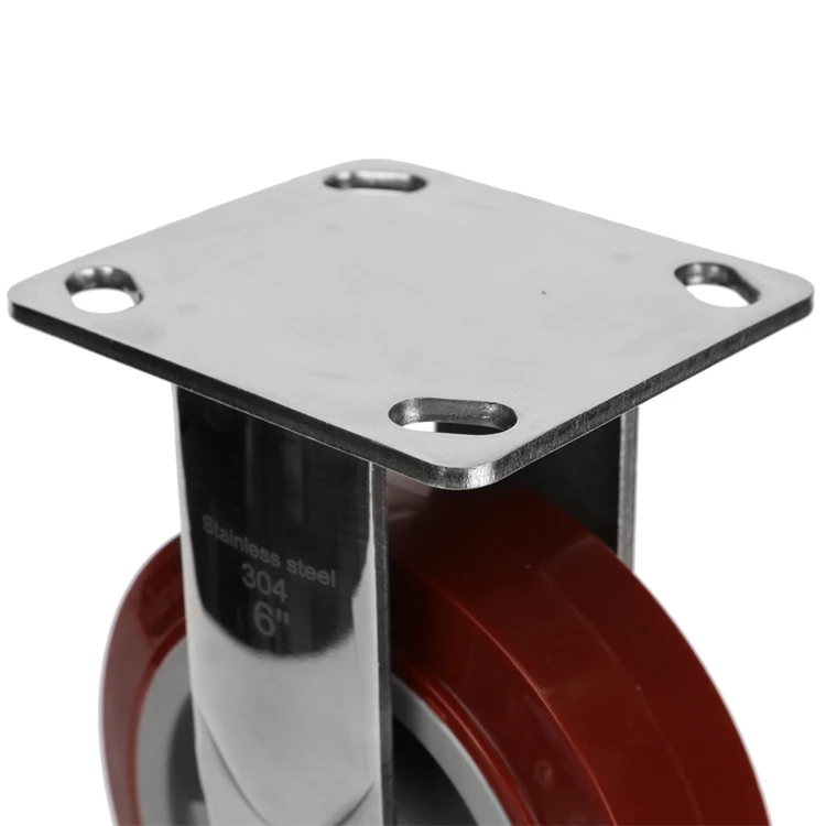 6 дюймов шарнирного соединения и красного цвета из Pu искусственной кожи обувь из нержавеющей стали для тяжелых условий эксплуатации Поворотное Колесо
