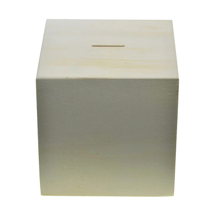 Unfinished Wooden Piggy Bank DIY Plain Wood Coin Money Saving Bank Box