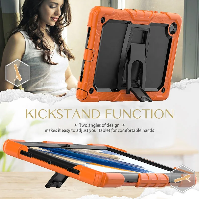 For Samsung Galaxy Tab A 8 Thick Silicone Shoulder Strap Rotate Handle Rugged Tablet Case