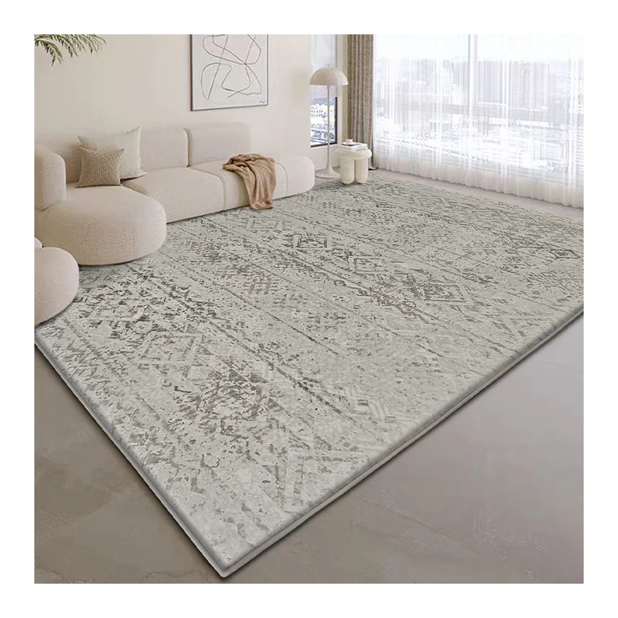 Thick Vintage Printed Area Rug Grey and Beige Modern Memory Foam Rugs for Living Room