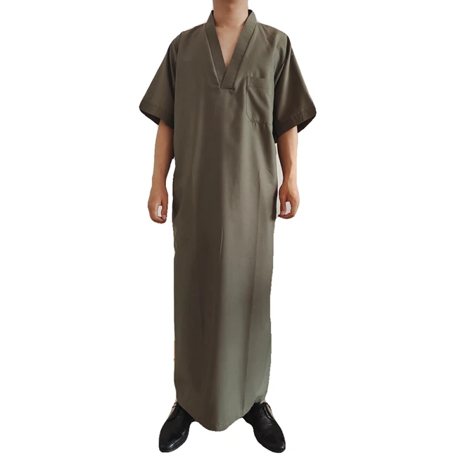 
New Design Loose Solid Color Half Sleeve Men Muslim Prayer Robe Abaya Islamic Clothing 