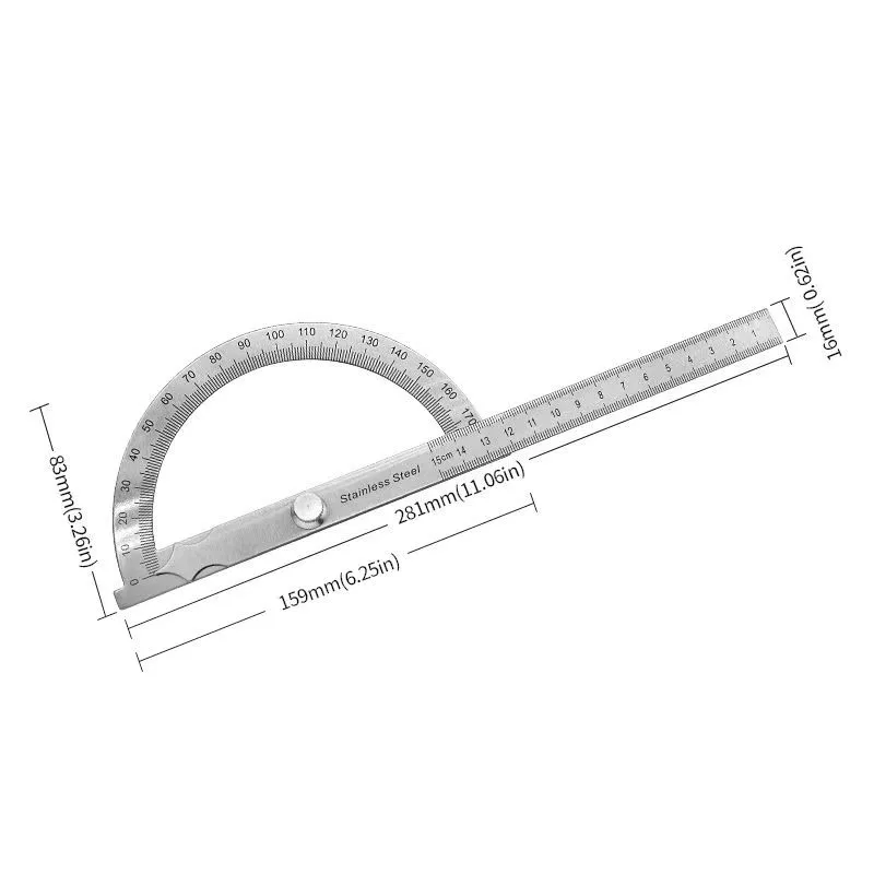180 Degree Protractor Metal Angle Finder Goniometer Angle Ruler Stainless Steel Woodworking Tools Rotary Measuring Ruler