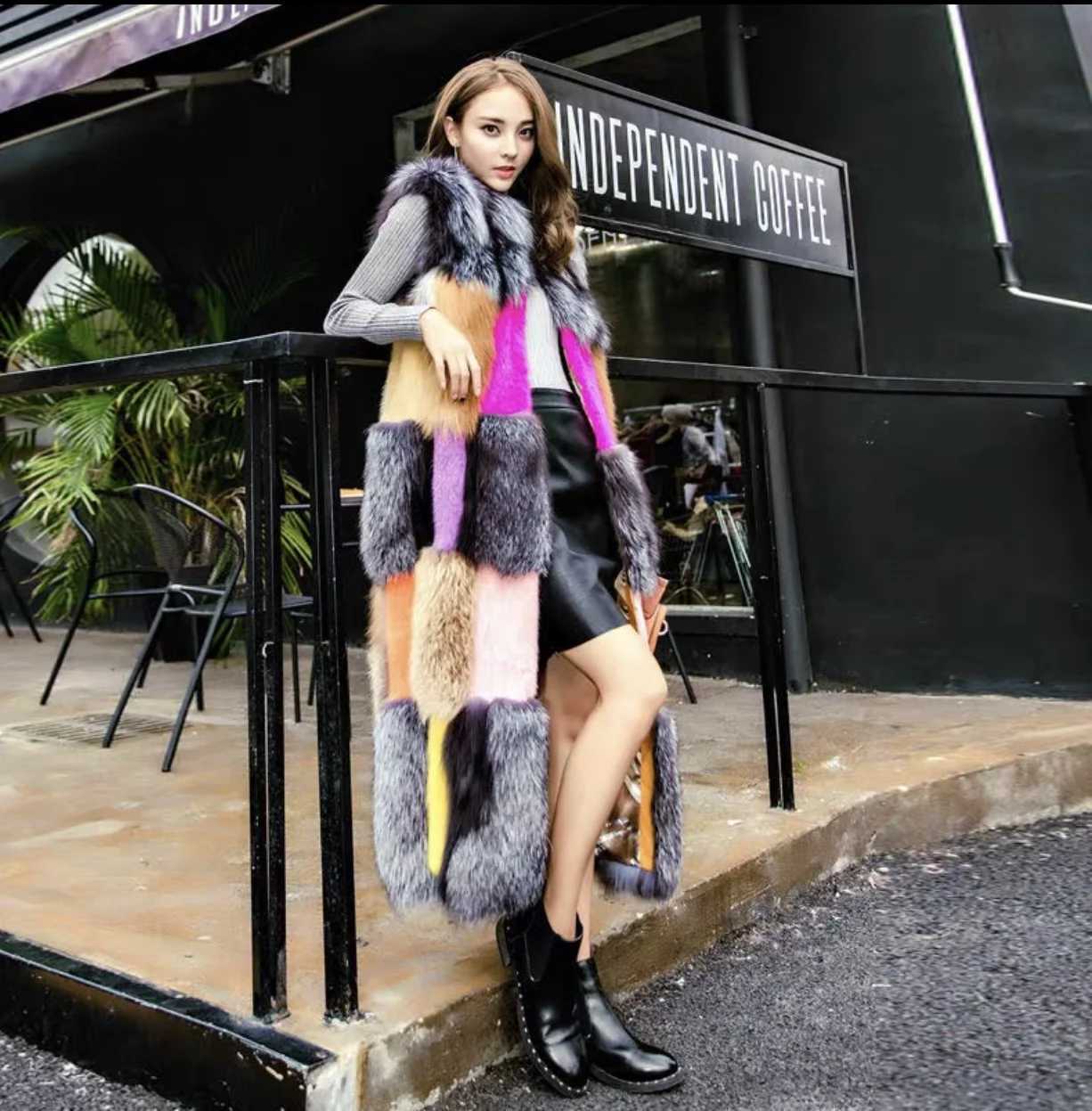 
New Design Fashion Colored Real Fox Fur Vest With High Quality Mink Fur Vest 