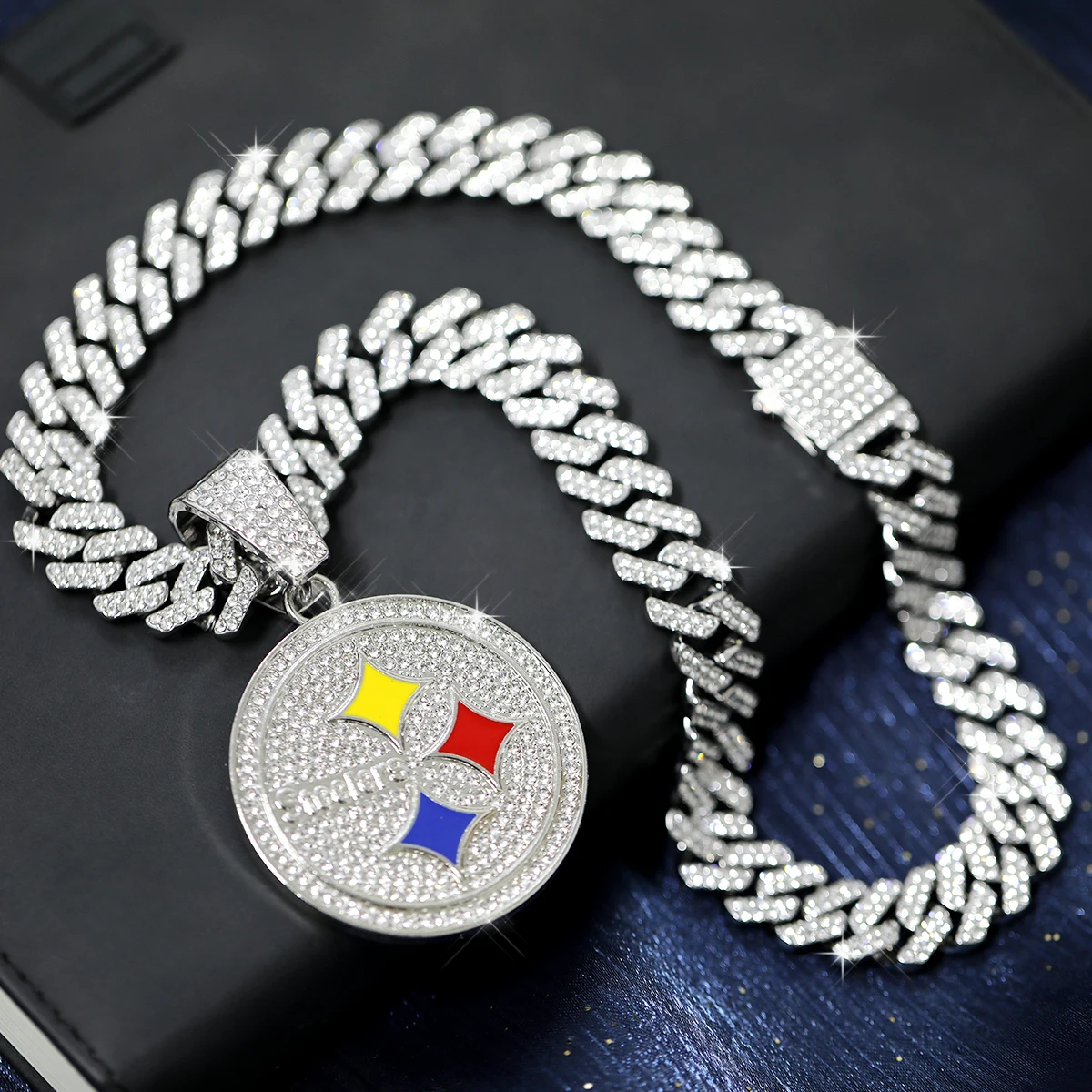 Iced Out Chain for Men ball sports Pendant Necklace Hip Hop rhinestone Boys Jewelry 15mm Cuban Link Chain for Men Gifts