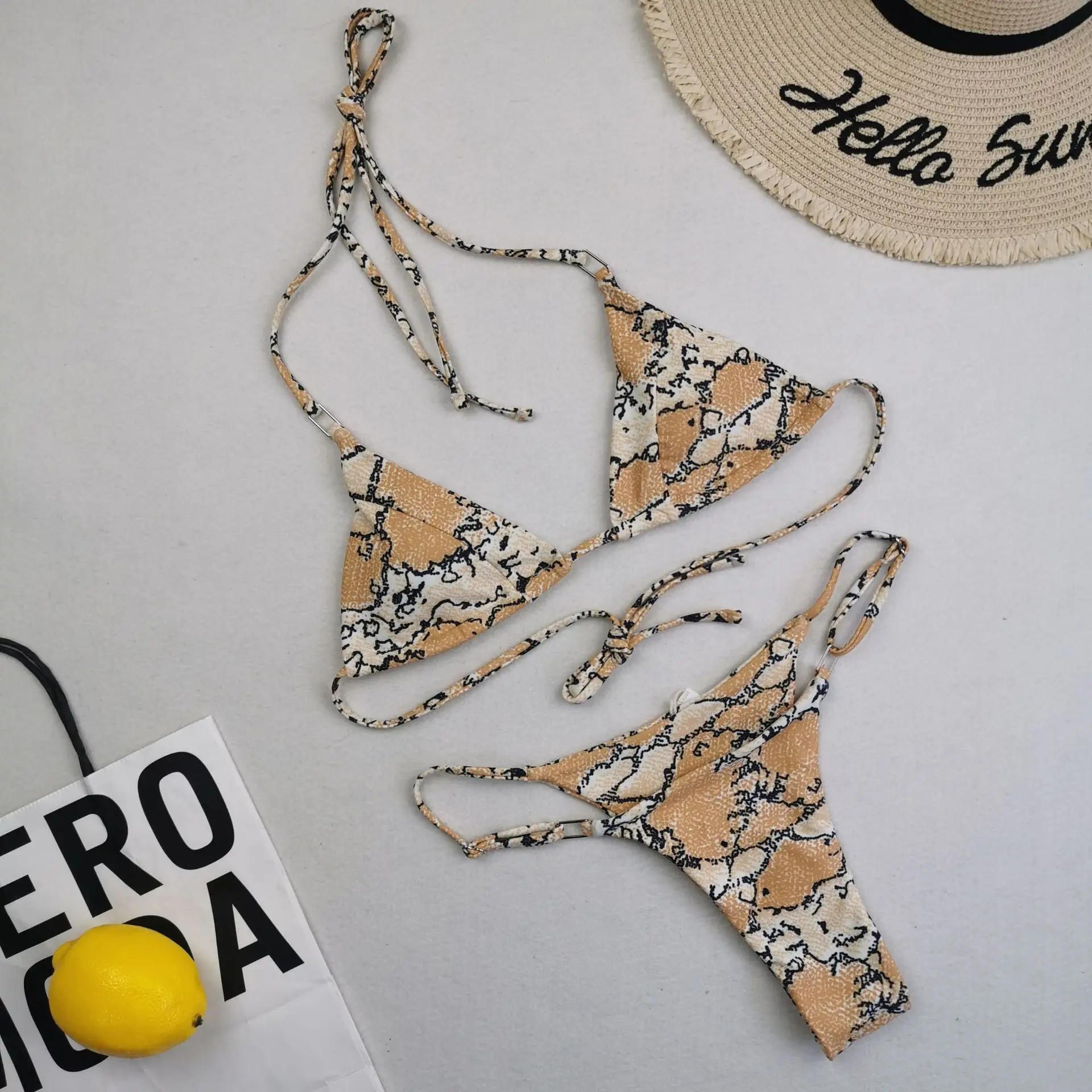 2027 New European and American foreign trade bikini ladies split swimsuit triangle soft bag solid color sexy swimsuit