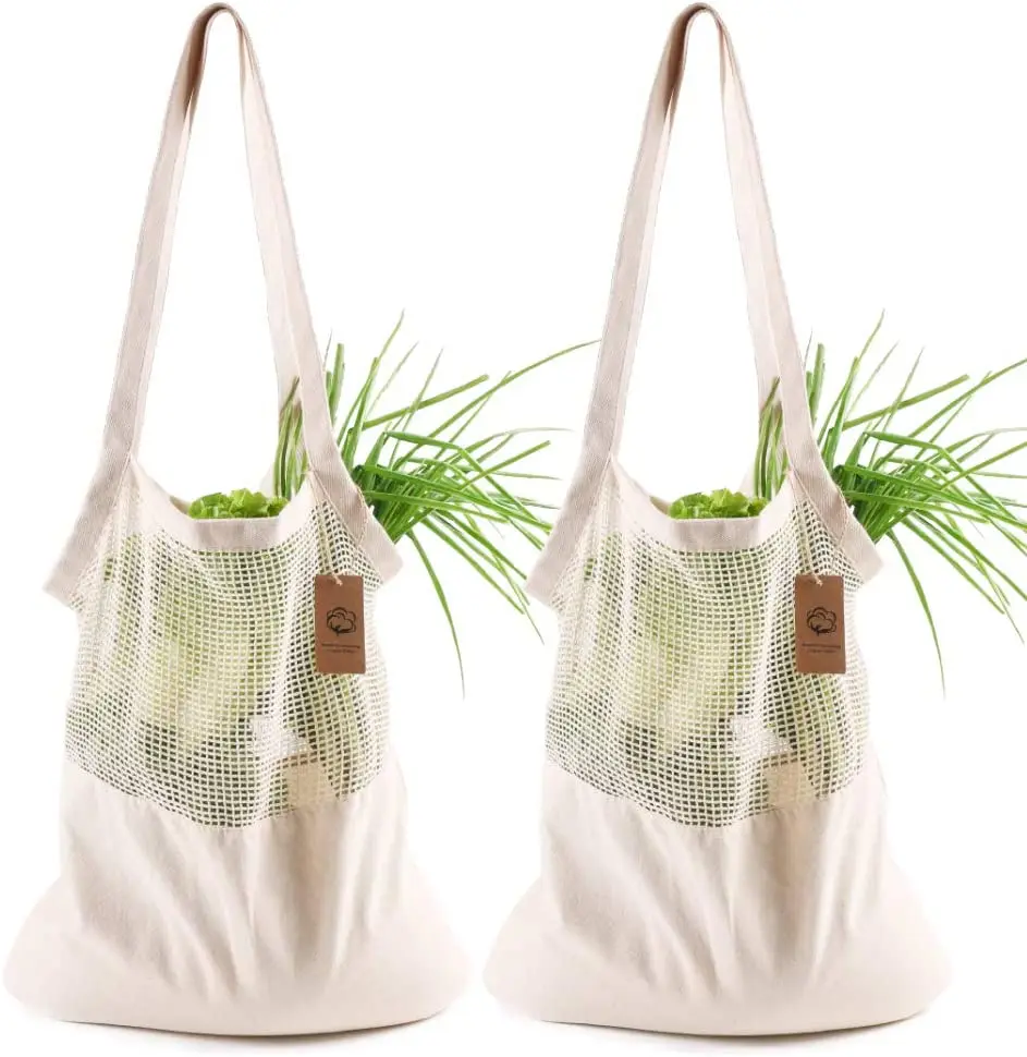 Eco Friendly Reusable Mesh Bag Washable Natural Organic Cotton Mesh Produce Shopping Bag Produce Bags For Vegetable Fruit
