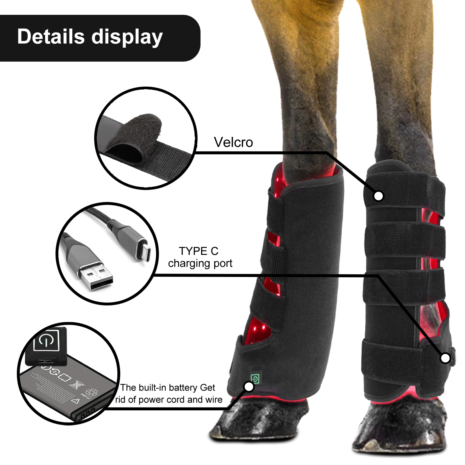 660nm 850nm Red Light Therapy Horse Riding Products Equine Boots Infrared Light Horse Tendon Brushing Boots