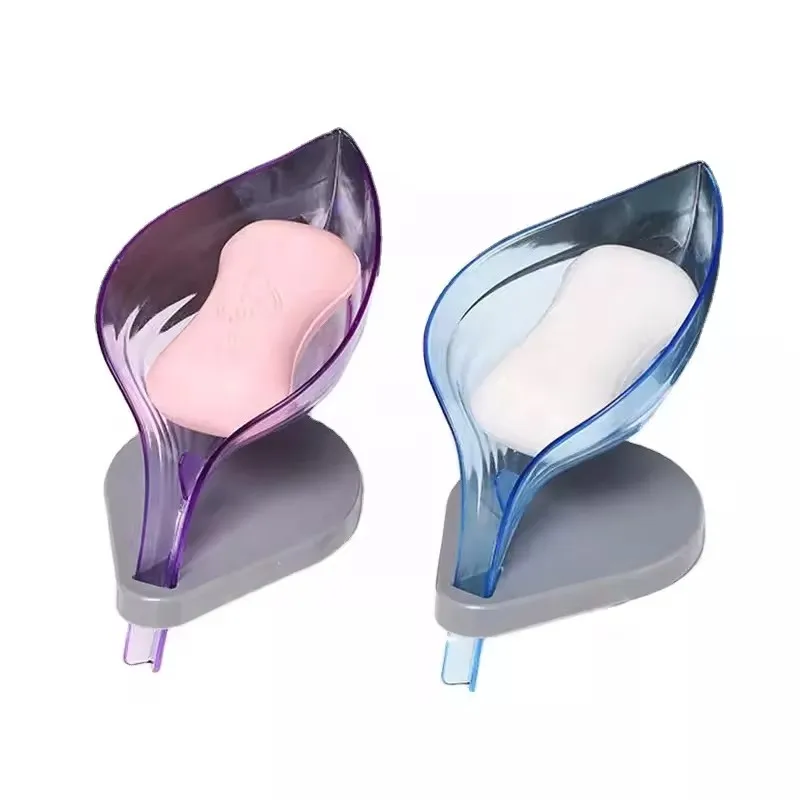 Plastic Leaf Drain Box Soap Tray Holder Leaf Shape Suction Cup Soap Dishes for Bathroom Hotel Soap Dish Holder Opp Modern ABS