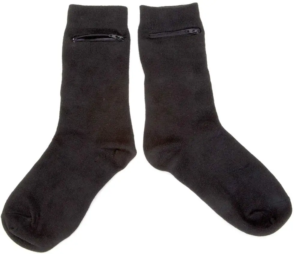 Men Black custom Dress Crew Hidden Zipper Pocket Socks