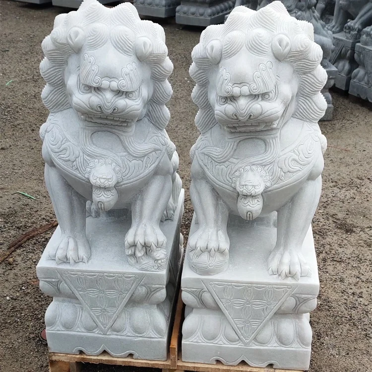 White marble foo dog animals sculpture marble lion statue foo dog statues sale anime figure statue chinese stone lions