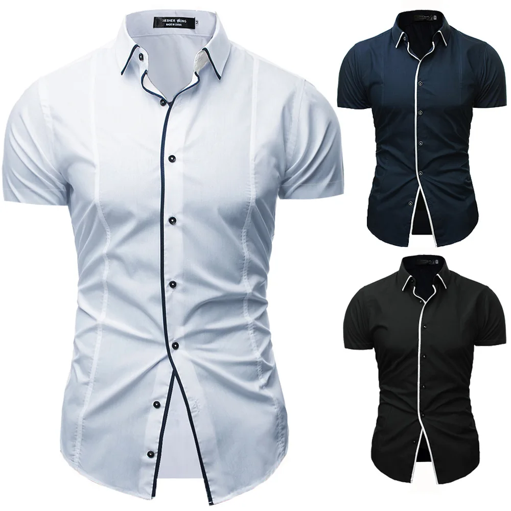 High Quality Men cotton top blouse short Sleeve Plaid color matching outdoor slim fit Shirt