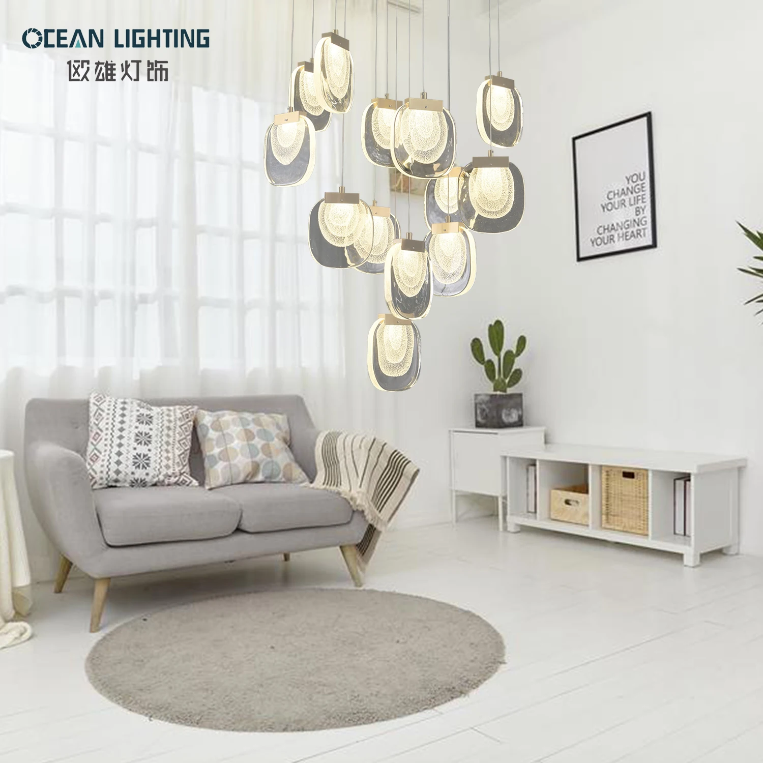 OCEAN LAMP Factory Outlet Designer Stair Way Kitchen Hanging Lamp LED Nordic Chandeliers Metal Crystal Pendant Light Modern