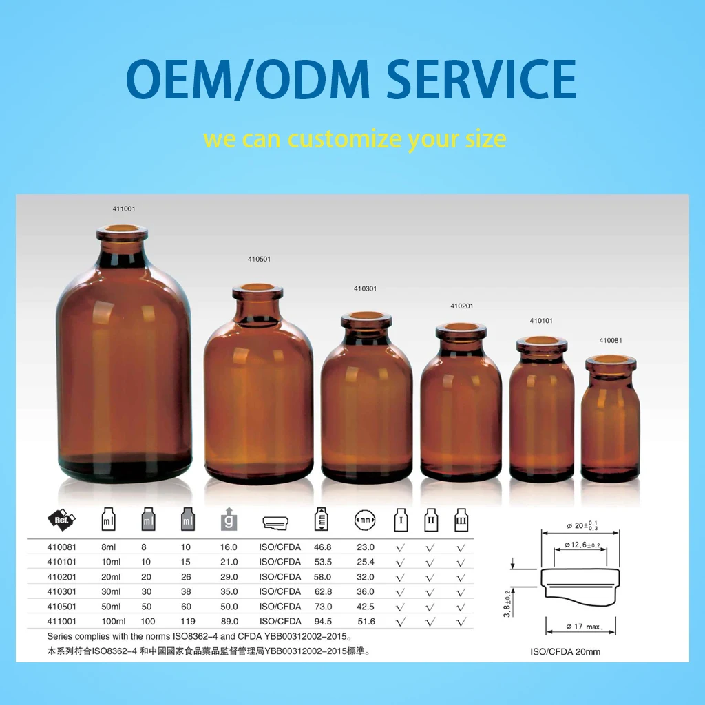 Shandong Pharma Glass Amber Glassware Bottle Usp Type Glass Vial