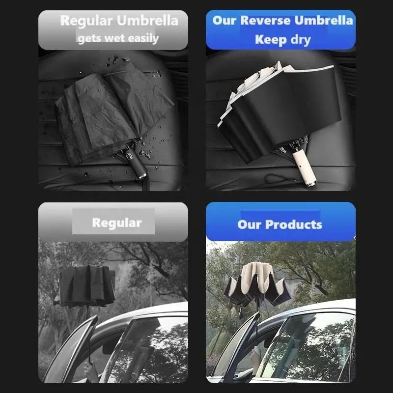 Automatic Open Close Reverse LED Umbrella sunny and rainy windproof sunscreen flashlight lighting umbrella