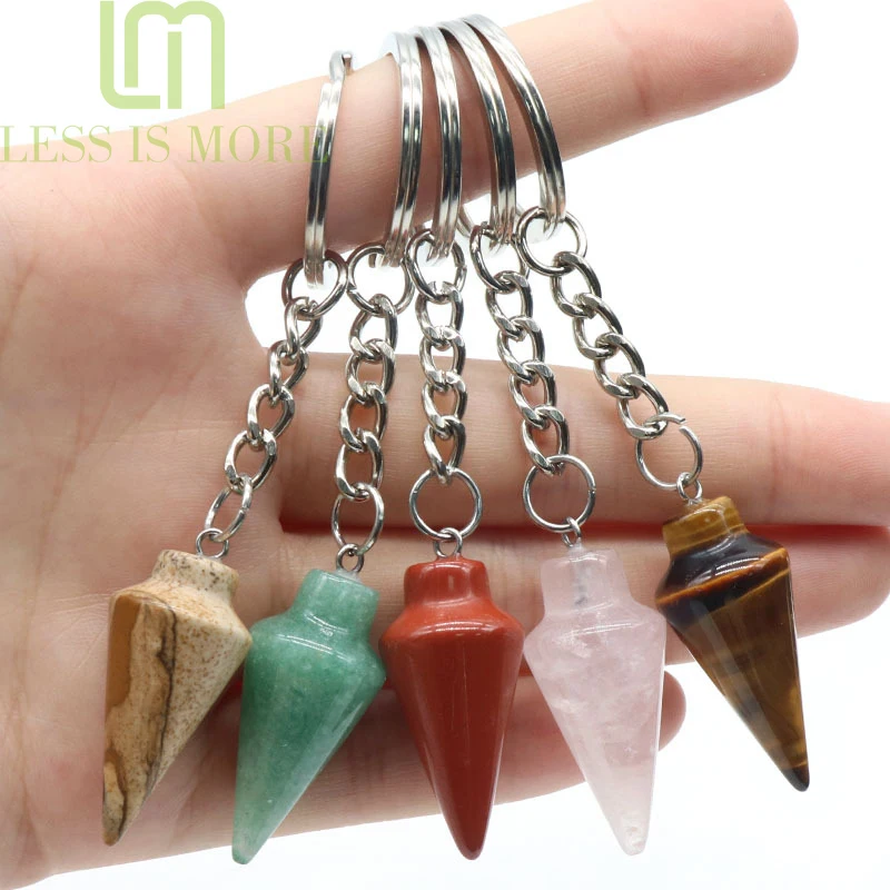 Best Selling Natural Agate Stones With Healing Raw Crystal Quartz Cone Pendant Charm Keychains Hanging Ornament For Bag Decor