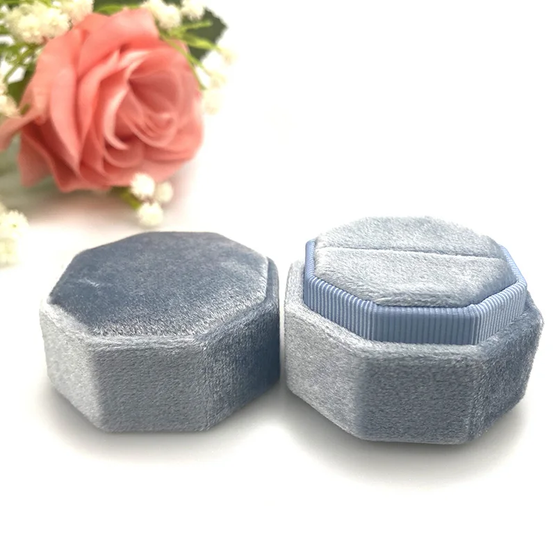 stock Low Moq factory price wholesale hexagon single ring velvet custom jewelry boxes packaging