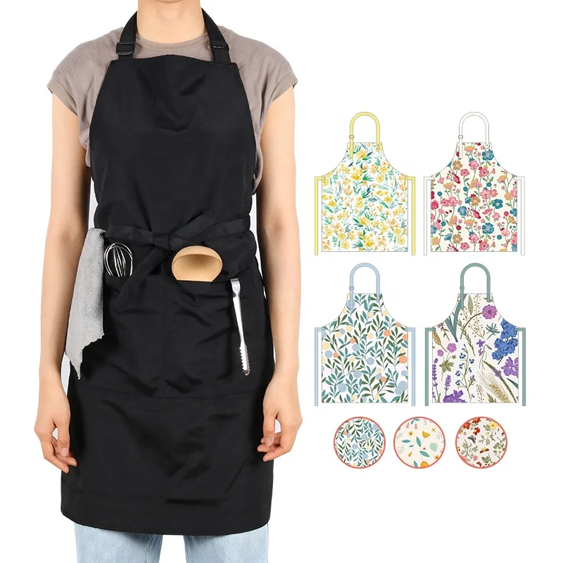 CHANGRONG Custom Man Women Print Logo Design Polyester organic cotton Bib Chef Kitchen Apron