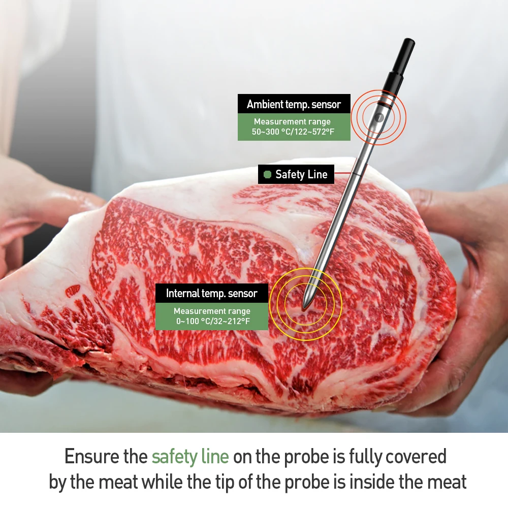 Waterproof Outdoor Smart APP Digital Bluetooth Wireless Kitchen BBQ Meat Thermometer With 2 Food Probes For Grill Oven Cooking