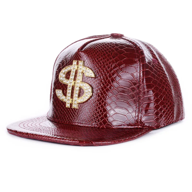 New Fashion Rock Crocodile Flat Brim Dollar Leather Hip-pop Baseball Cap Snapback Hat