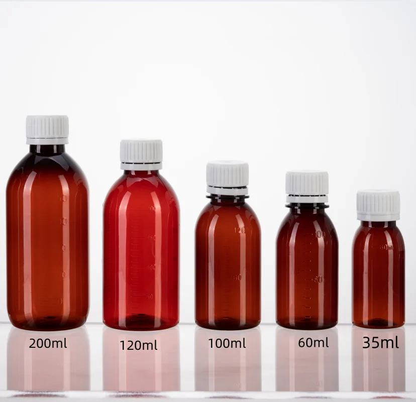 MAYSURE Customized 200ml Wholesale Amber PET Oval Medicine Liquid Syrup Bottle with CR Cap