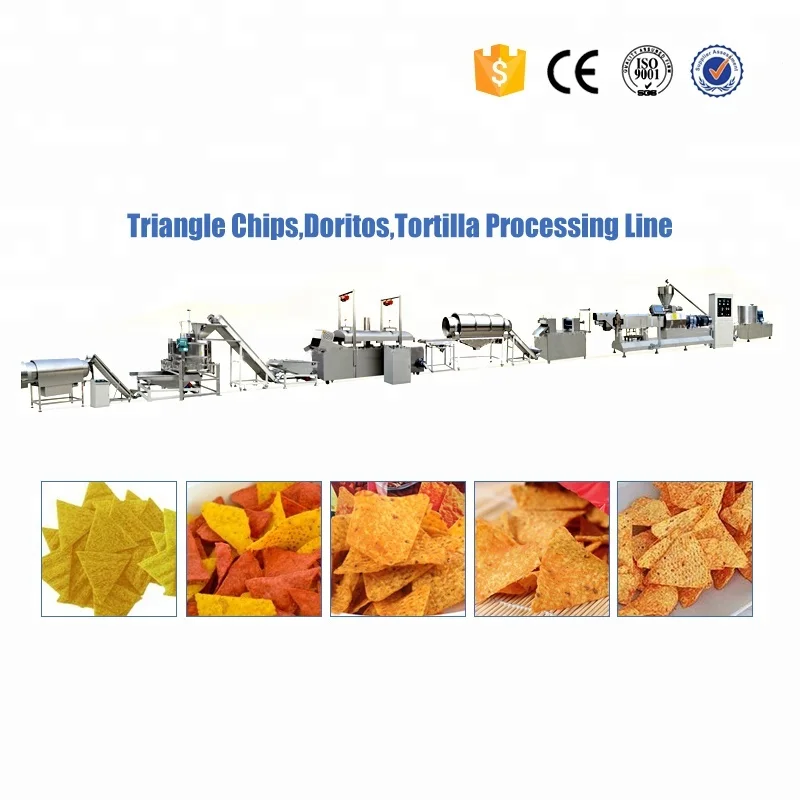 Full Automatic Fried Tortilla chips machinery Triangle chips Bugle pasta Food Extruder Making Machine Doritos production line