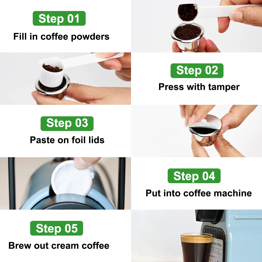 Многоразовые капсулы Nespresso с крышками из фольги 100-многоразовые кофейные подставки нержавеющей стали для