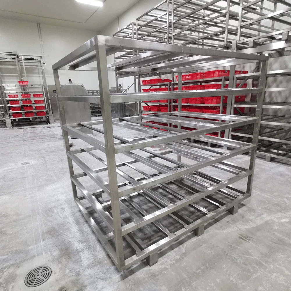 Cold Storage Warehouse Multi-layer Stainless Steel AGV Moving Shelves Meat Hanging Trolley