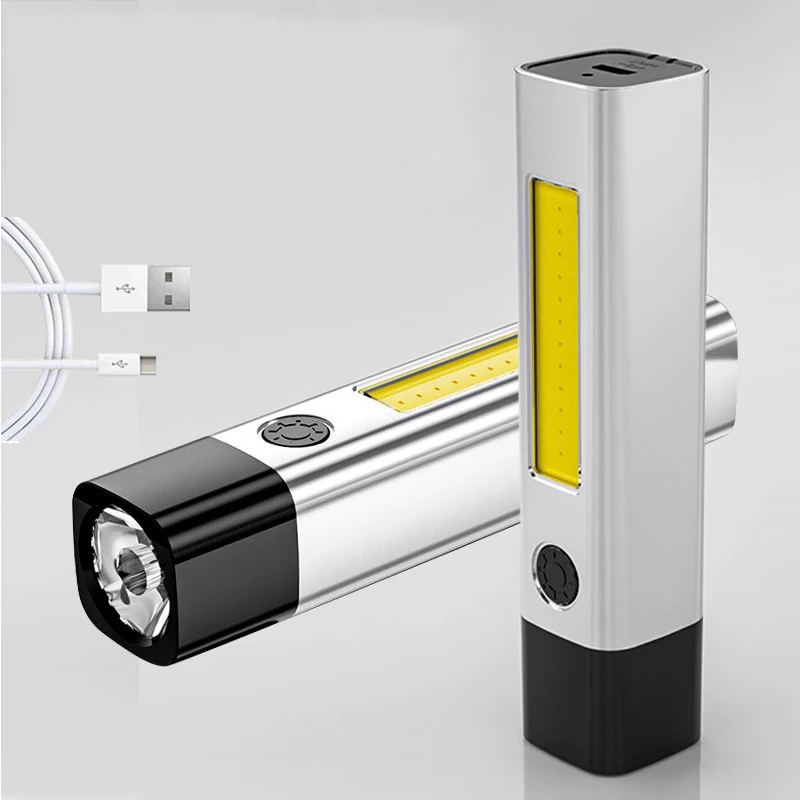 aluminum alloy led mini flashlights XPE+COB mini flashlight torch power bank